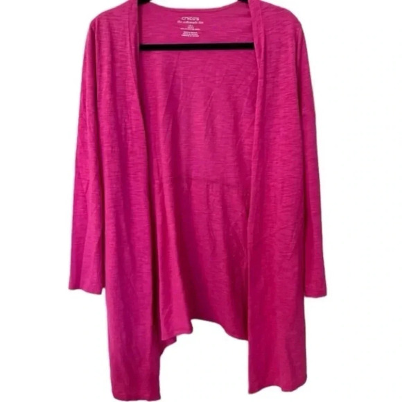 Chico's The Ultimate Tee Cotton Slub Cardigan Berry Pink Long Sleeve Size S GUC - Picture 1 of 7